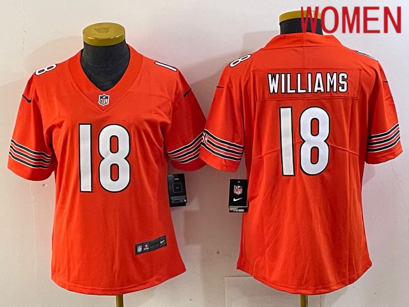 Women Chicago Bears 18 Williams Orange Second generation 2024 Nike Limited NFL Jersey style 1